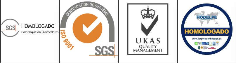 Certificaciones Transcorp — SGS Homologado, ISO 9001, UKAS, Hodelpe